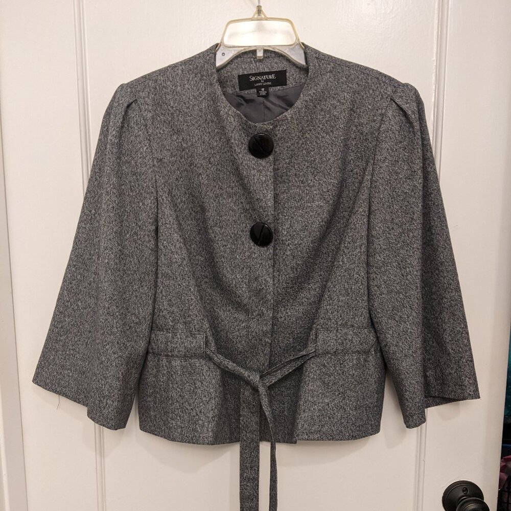 Larry Levine Women's Sz 12 Gray Blazer Belted Lined Business Career Minimalist